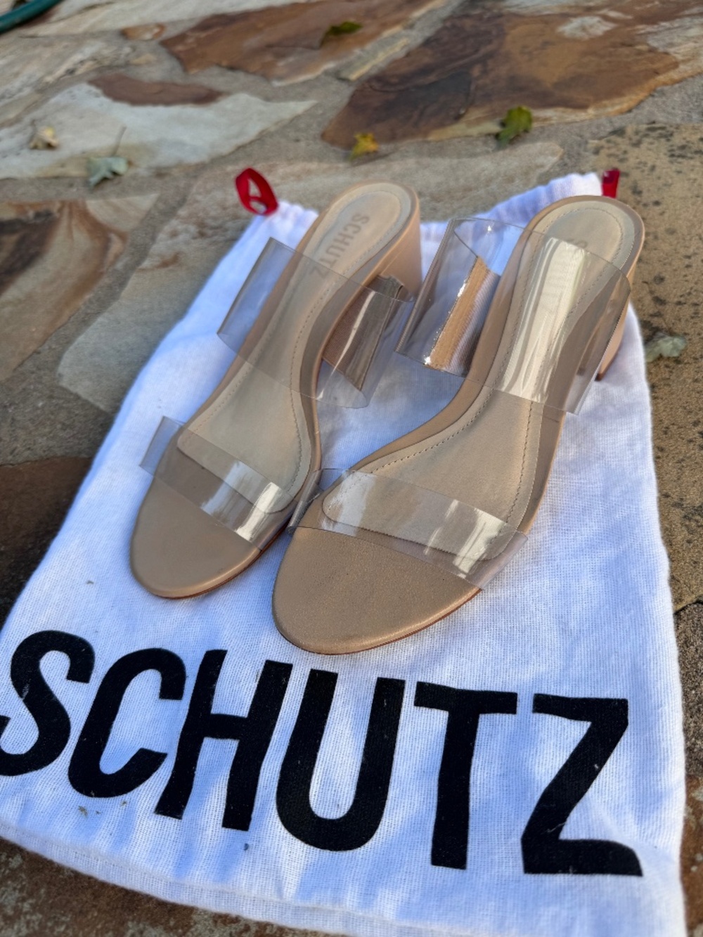 Schutz Victorie Clear Vinyl Nude Block Heel Sandals Size 7B